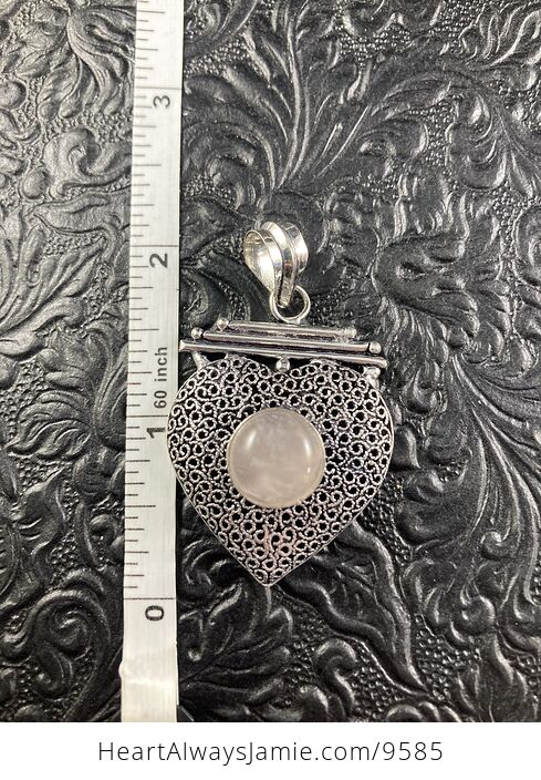 Rose Quartz Crystal Stone and Silver Heart Jewelry Pendant - #qYrbYSRjdbE-5