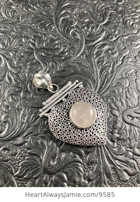 Rose Quartz Crystal Stone and Silver Heart Jewelry Pendant - #qYrbYSRjdbE-4