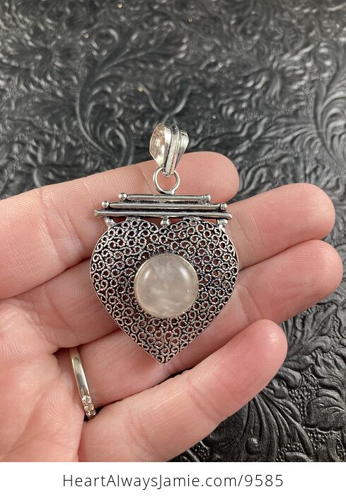 Rose Quartz Crystal Stone and Silver Heart Jewelry Pendant - #qYrbYSRjdbE-2