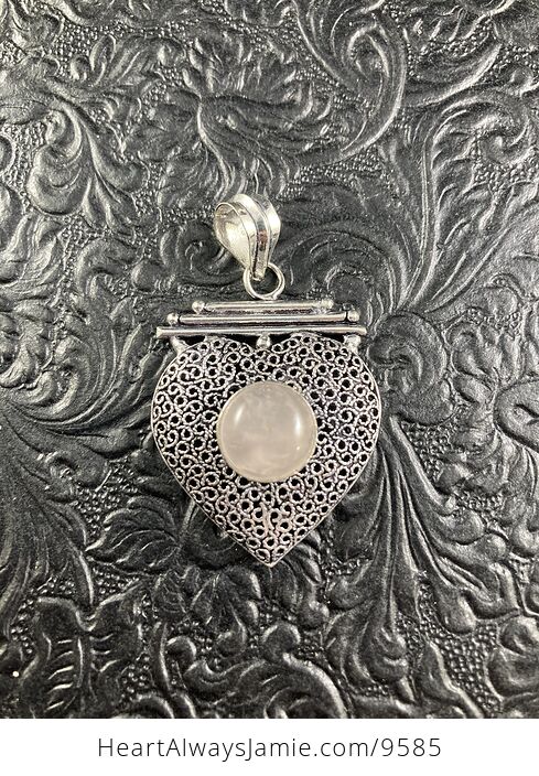 Rose Quartz Crystal Stone and Silver Heart Jewelry Pendant - #qYrbYSRjdbE-1