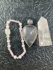 Rose Quartz Crystal Stone Jewelry Pendant Bracelet and Tower Gift Set #JfcK4poIN4s