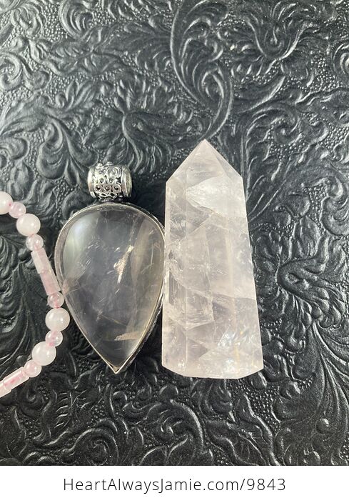 Rose Quartz Crystal Stone Jewelry Pendant Bracelet and Tower Gift Set - #JfcK4poIN4s-10