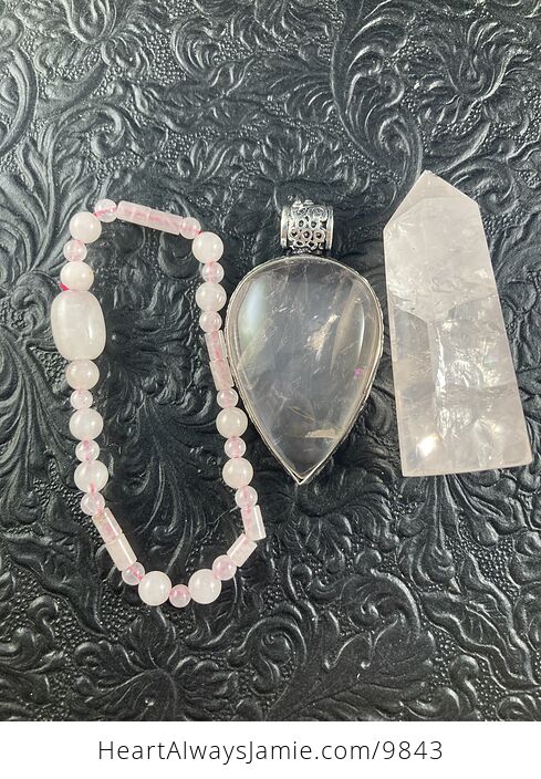 Rose Quartz Crystal Stone Jewelry Pendant Bracelet and Tower Gift Set - #JfcK4poIN4s-1