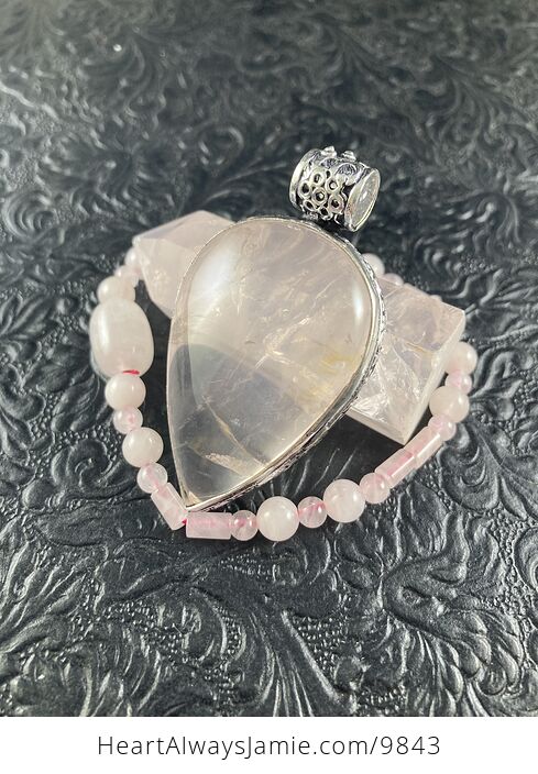 Rose Quartz Crystal Stone Jewelry Pendant Bracelet and Tower Gift Set - #JfcK4poIN4s-2