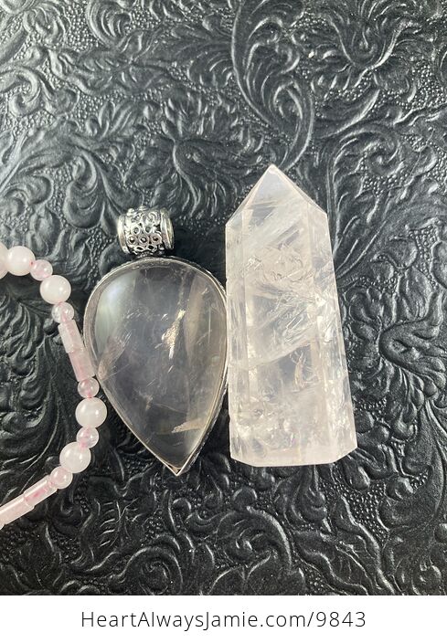 Rose Quartz Crystal Stone Jewelry Pendant Bracelet and Tower Gift Set - #JfcK4poIN4s-12