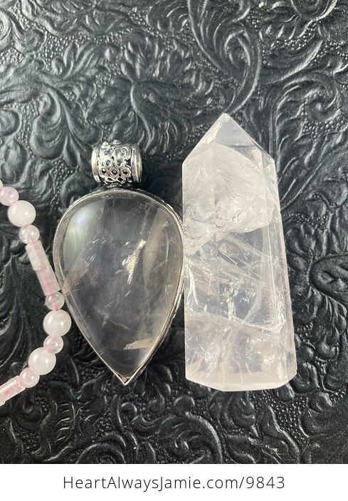 Rose Quartz Crystal Stone Jewelry Pendant Bracelet and Tower Gift Set - #JfcK4poIN4s-9