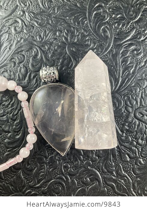 Rose Quartz Crystal Stone Jewelry Pendant Bracelet and Tower Gift Set - #JfcK4poIN4s-14