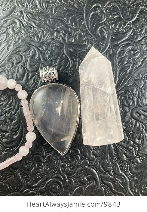 Rose Quartz Crystal Stone Jewelry Pendant Bracelet and Tower Gift Set - #JfcK4poIN4s-13