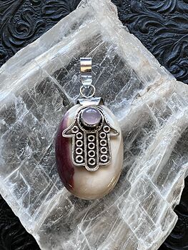 Rose Quartz Hamsa Hand and Mookaite Pendant Imperfect Discount #vLwGqgrpPTw