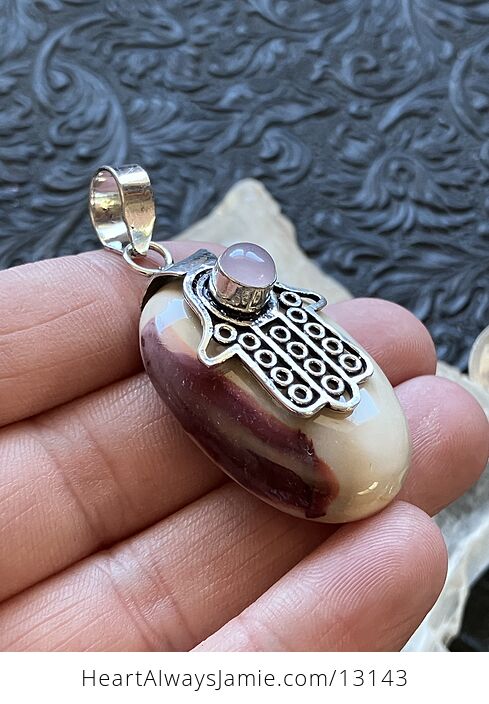 Rose Quartz Hamsa Hand and Mookaite Pendant Imperfect Discount - #vLwGqgrpPTw-3