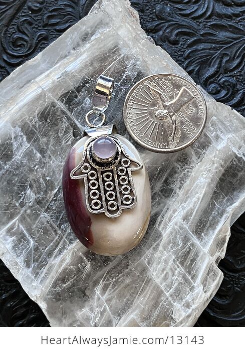 Rose Quartz Hamsa Hand and Mookaite Pendant Imperfect Discount - #vLwGqgrpPTw-6