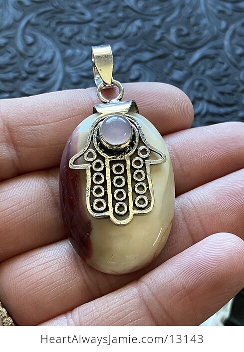 Rose Quartz Hamsa Hand and Mookaite Pendant Imperfect Discount - #vLwGqgrpPTw-2