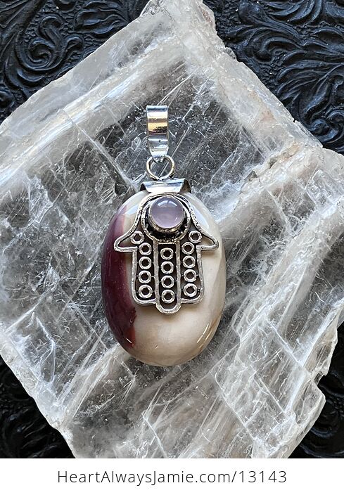 Rose Quartz Hamsa Hand and Mookaite Pendant Imperfect Discount - #vLwGqgrpPTw-1