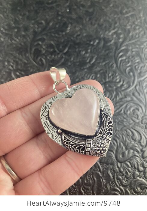 Rose Quartz Heart Stone Jewelry Pendant - #j7FTLkRl654-3