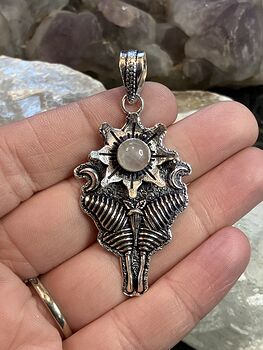 Rose Quartz Luna Moth Sun Crescent Moon Lunar Mystic Handcrafted Stone Jewelry Crystal Pendant #lan2MaLPbsw