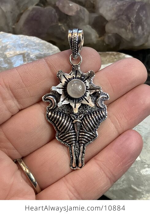 Rose Quartz Luna Moth Sun Crescent Moon Lunar Mystic Handcrafted Stone Jewelry Crystal Pendant - #lan2MaLPbsw-1