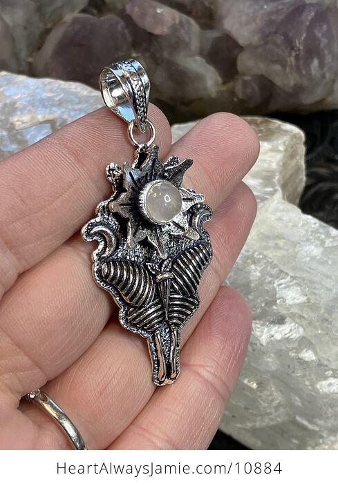 Rose Quartz Luna Moth Sun Crescent Moon Lunar Mystic Handcrafted Stone Jewelry Crystal Pendant - #lan2MaLPbsw-2