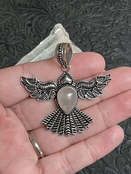 Rose Quartz Set in an Open Winged Bird Pendant Crystal Stone Jewelry #T2c91WxSPaU