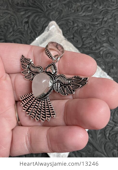 Rose Quartz Set in an Open Winged Bird Pendant Crystal Stone Jewelry - #T2c91WxSPaU-5