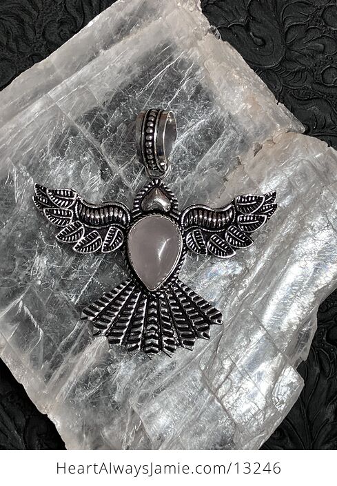 Rose Quartz Set in an Open Winged Bird Pendant Crystal Stone Jewelry - #T2c91WxSPaU-2