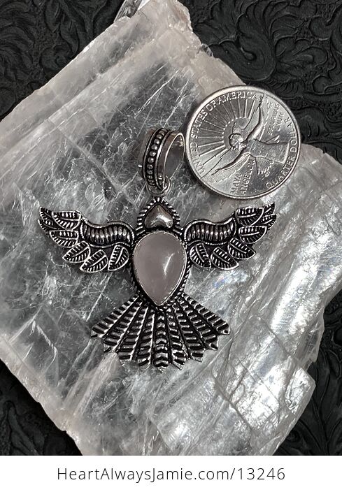 Rose Quartz Set in an Open Winged Bird Pendant Crystal Stone Jewelry - #T2c91WxSPaU-3