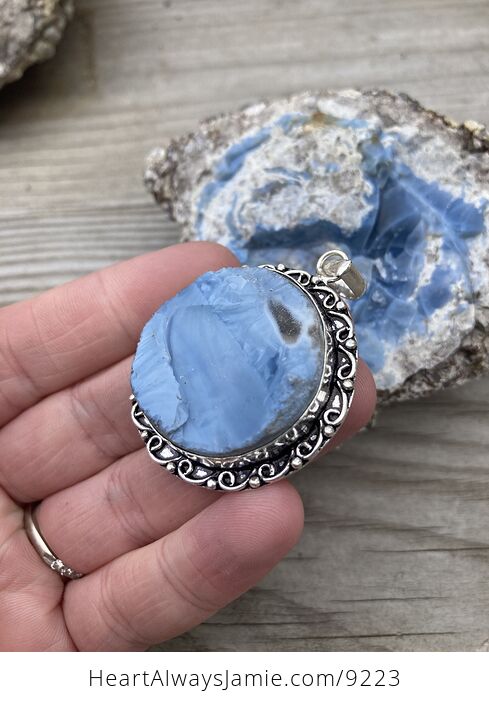 Rough Round Owyhee Oregon Blue Opal Pendant - #Fexmij5EIpQ-3