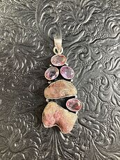 Rough Ruby and Bicolor Tourmaline Crystal Stone Jewelry Pendant #XQIGfw7f4xc