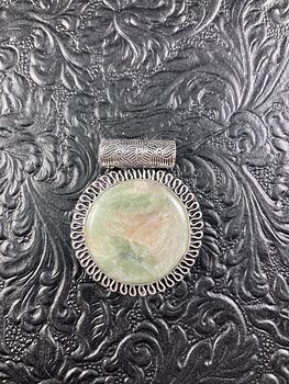 Round Aqua Green and Peach Seraphinite Crystal Stone Jewelry Pendant #mRM76rRjEM0