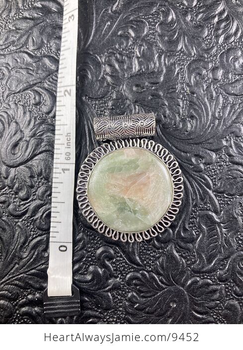 Round Aqua Green and Peach Seraphinite Crystal Stone Jewelry Pendant - #mRM76rRjEM0-2