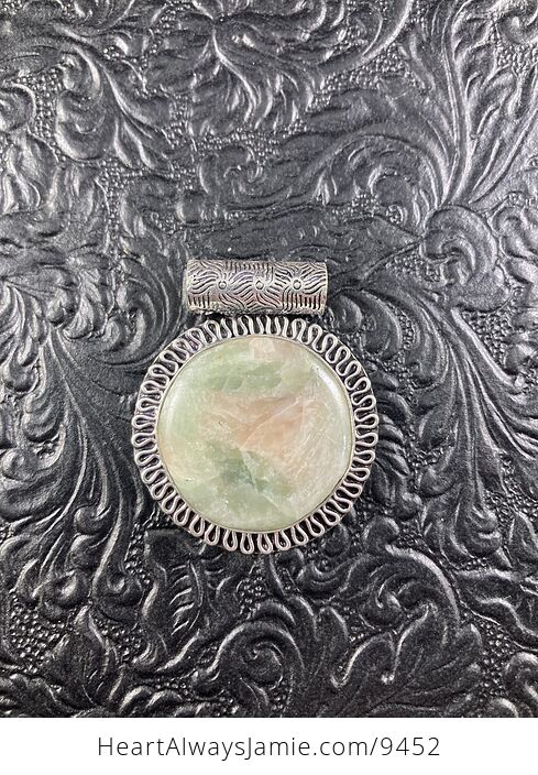 Round Aqua Green and Peach Seraphinite Crystal Stone Jewelry Pendant - #mRM76rRjEM0-1