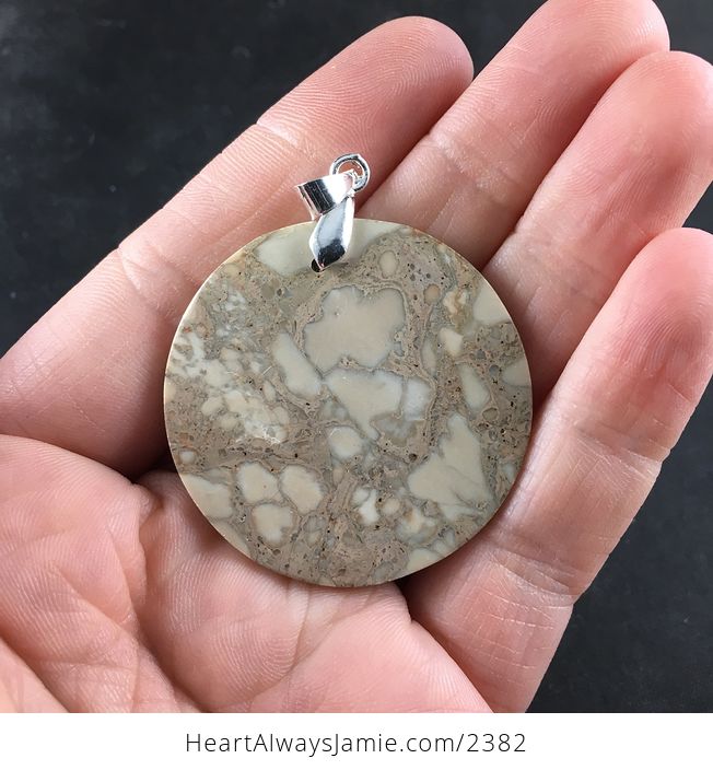 Round Beige Sea Sediment Jasper Stone Pendant Necklace - #XeYFct46CpQ-2