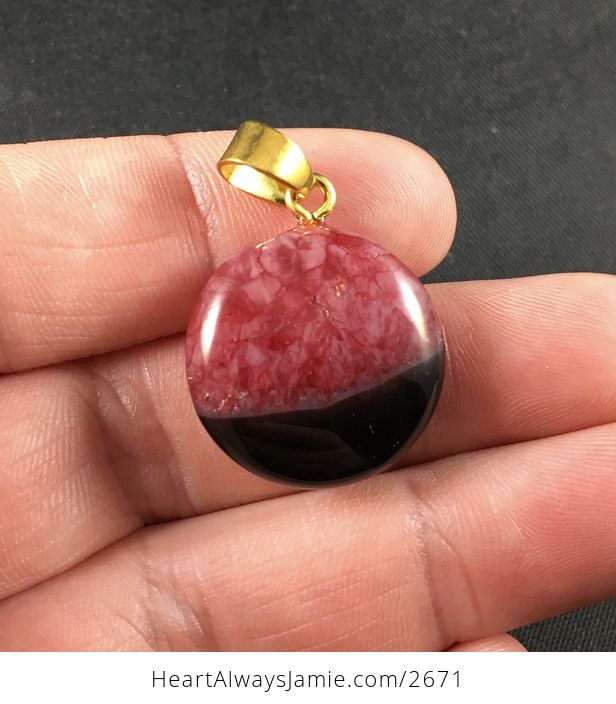 Round Black and Beautiful Red Druzy Agate Stone Pendant - #mNVuRaxeiwg-1