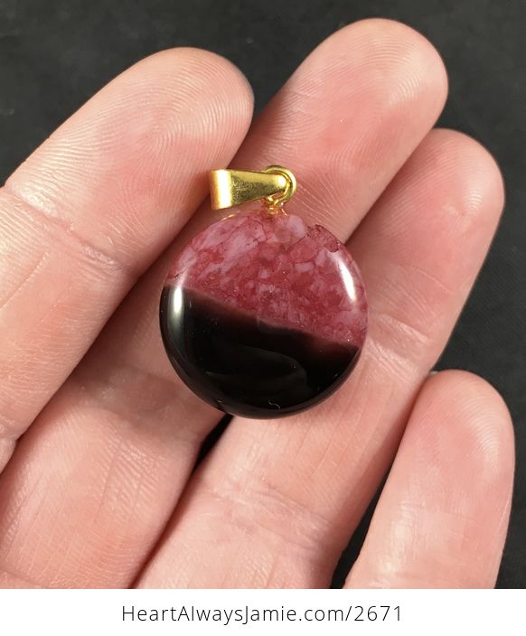 Round Black and Beautiful Red Druzy Agate Stone Pendant Necklace - #mNVuRaxeiwg-2