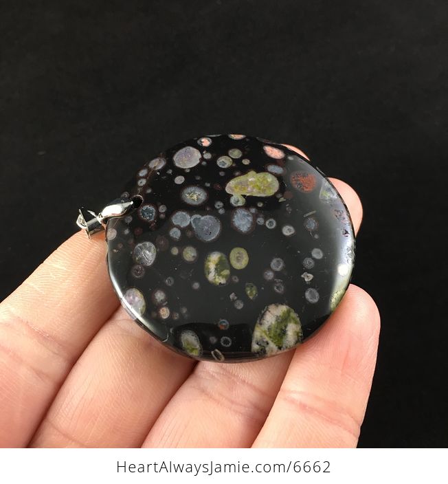 Round Black and Colorful Plum Blossom Jasper Stone Jewelry Pendant - #Ku9goBP1yrc-4