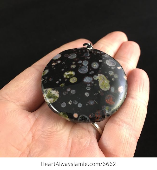 Round Black and Colorful Plum Blossom Jasper Stone Jewelry Pendant - #Ku9goBP1yrc-2
