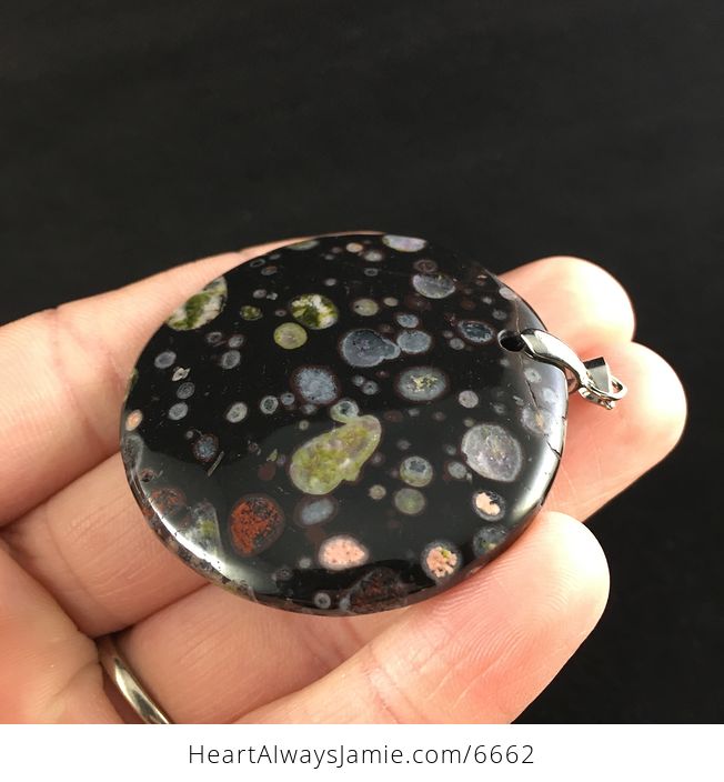 Round Black and Colorful Plum Blossom Jasper Stone Jewelry Pendant - #Ku9goBP1yrc-3