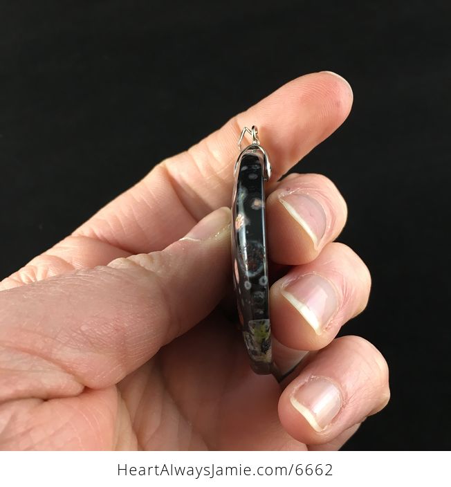 Round Black and Colorful Plum Blossom Jasper Stone Jewelry Pendant - #Ku9goBP1yrc-5