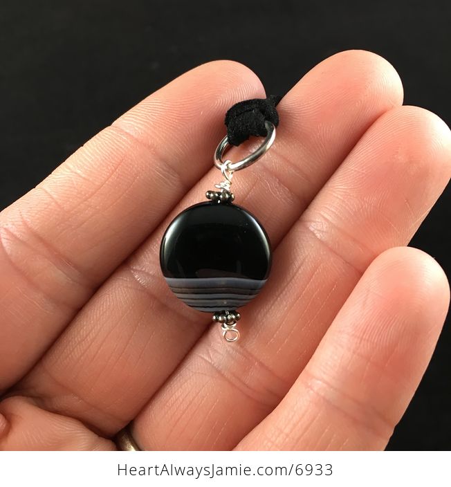 Round Black Onyx Agate Stone Jewelry Pendant Necklace - #eWex1t3ZcYM-3