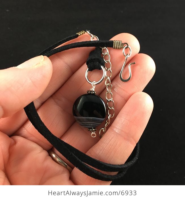 Round Black Onyx Agate Stone Jewelry Pendant Necklace - #eWex1t3ZcYM-2