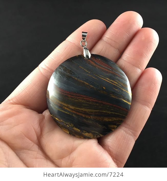 Round Black Red and Yellow Tigers Eye Stone Jewelry Pendant - #mE4R8Rc1qnE-1