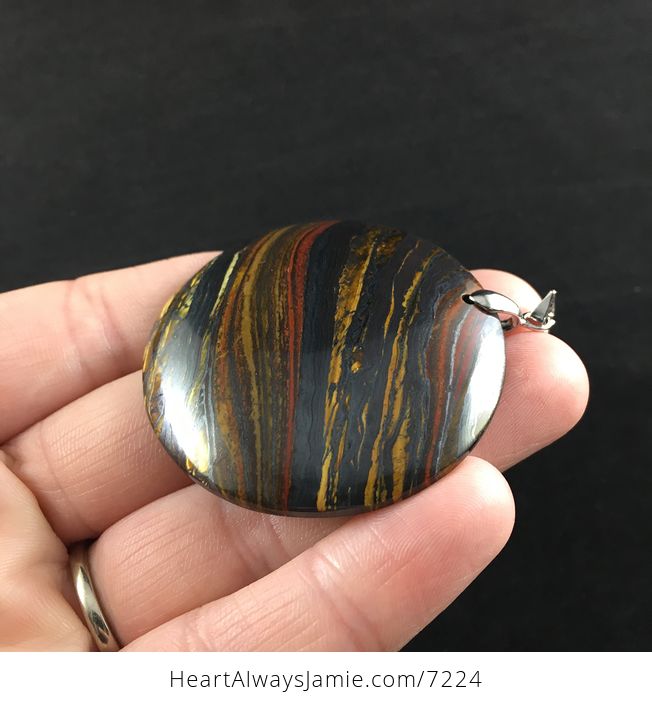 Round Black Red and Yellow Tigers Eye Stone Jewelry Pendant - #mE4R8Rc1qnE-4