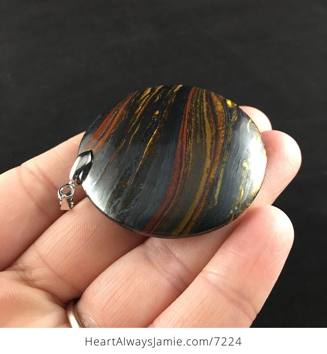 Round Black Red and Yellow Tigers Eye Stone Jewelry Pendant - #mE4R8Rc1qnE-5