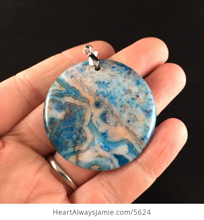 Round Blue Crazy Lace Agate Stone Jewelry Pendant - #CTNqUo8Ymxg-6