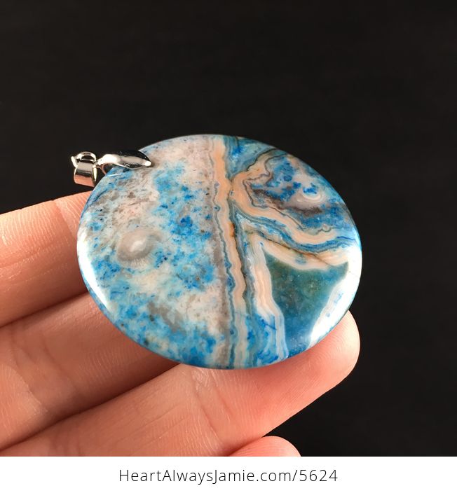 Round Blue Crazy Lace Agate Stone Jewelry Pendant - #CTNqUo8Ymxg-4