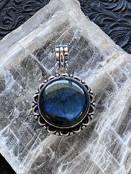 Round Blue Flash Labradorite Pendant Stone Crystal Jewelry #dBFsW51a6ag