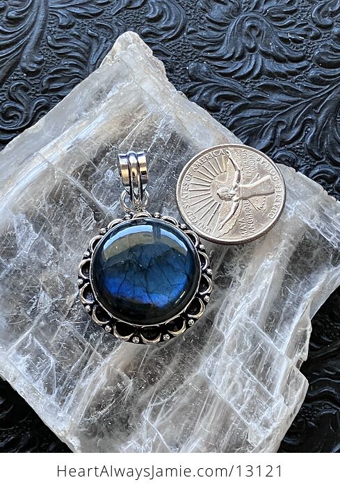 Round Blue Flash Labradorite Pendant Stone Crystal Jewelry - #dBFsW51a6ag-8