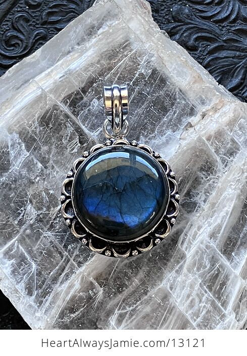 Round Blue Flash Labradorite Pendant Stone Crystal Jewelry - #dBFsW51a6ag-1