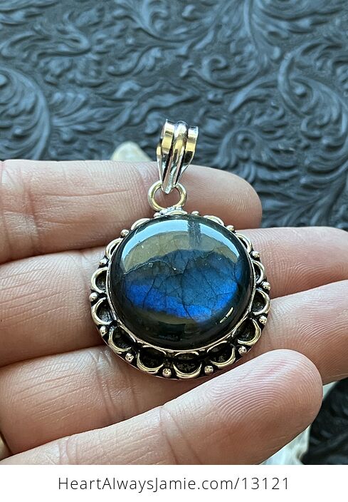 Round Blue Flash Labradorite Pendant Stone Crystal Jewelry - #dBFsW51a6ag-3