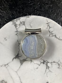 Round Blue Lace Agate Stone Crystal Jewelry Pendant #XjZ6v36d7vE