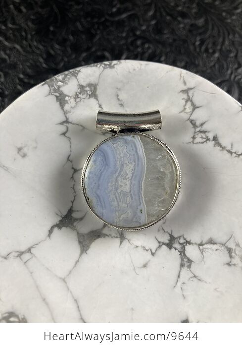 Round Blue Lace Agate Stone Crystal Jewelry Pendant - #XjZ6v36d7vE-1